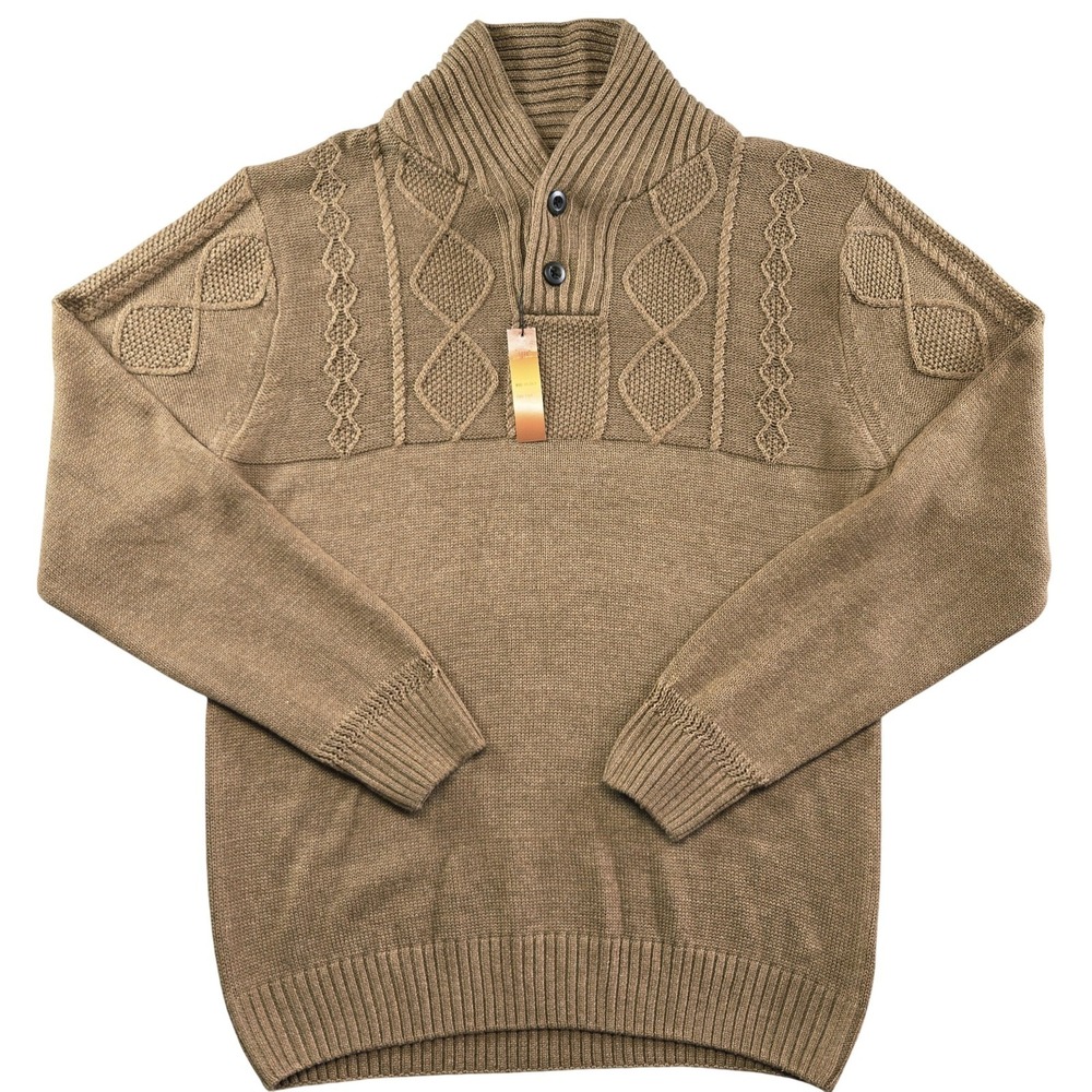 Ministry Of Fashion Sweater Mens XL Brown Collared Pullover Argyle Cable-Knit‎